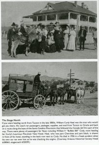Article and pictures of Curly and Annie Neal with a group of people in front of the Mountain View Hotel in Oracle, AZ