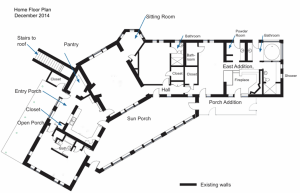 Floor Plan of Procter-Leiber House with additions done by John and Cheryl Leiber.