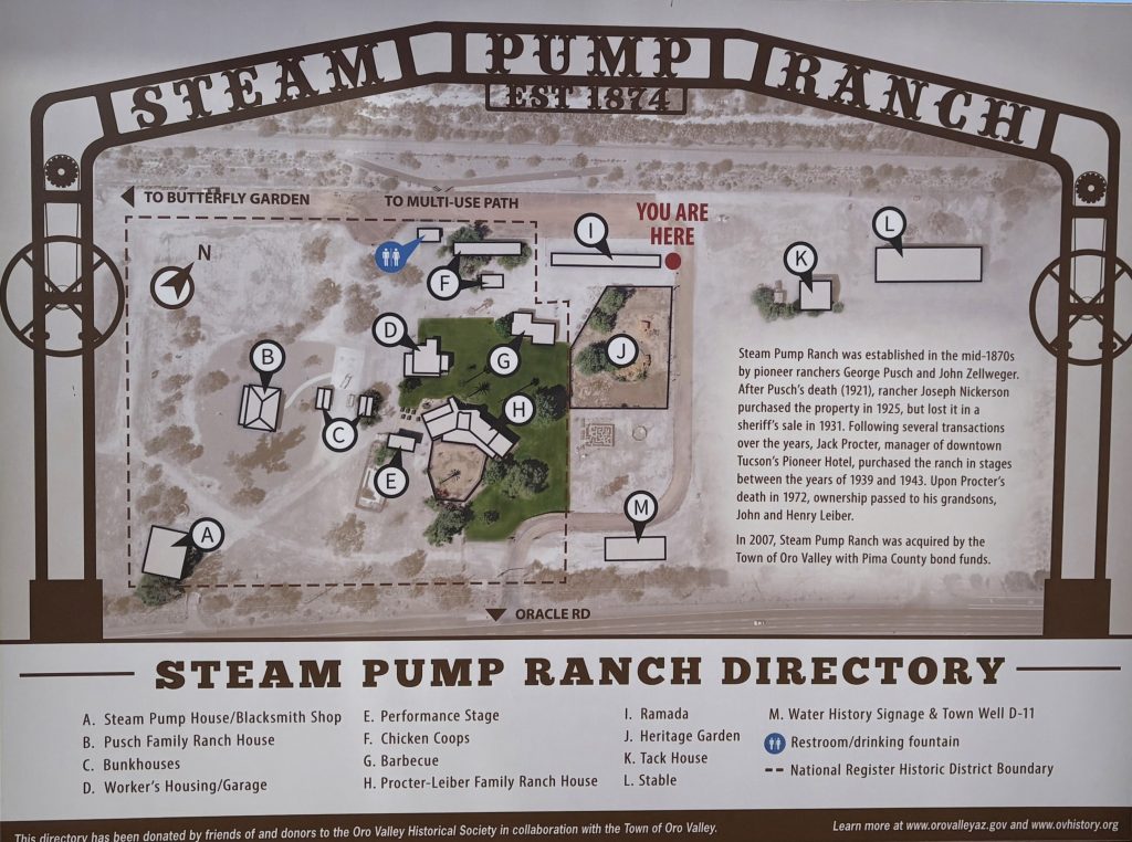 Directory Sign at Steam Pump Ranch near Ramada and Heritage Garden areas.