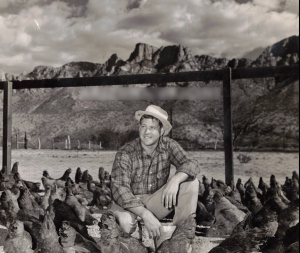 Hank Leiber with Chickens at Steam Pump Ranch, Arizona Origins 1943