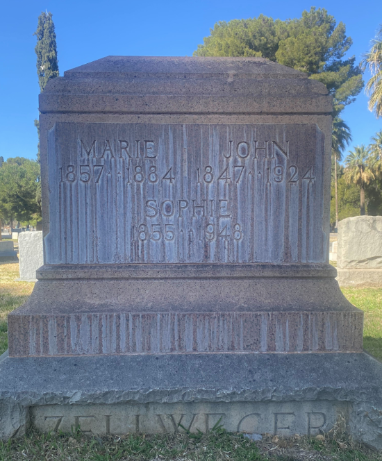 John Zellweger Gravesite with wives Marie and Sophie at Evergreen Memorial Park, Tucson, Arizona