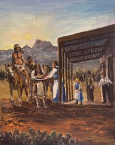 Painting of a woman trading with the Apache