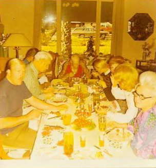Procter-Leiber Family Gathering at Christmas with Cars Outside, c1972
