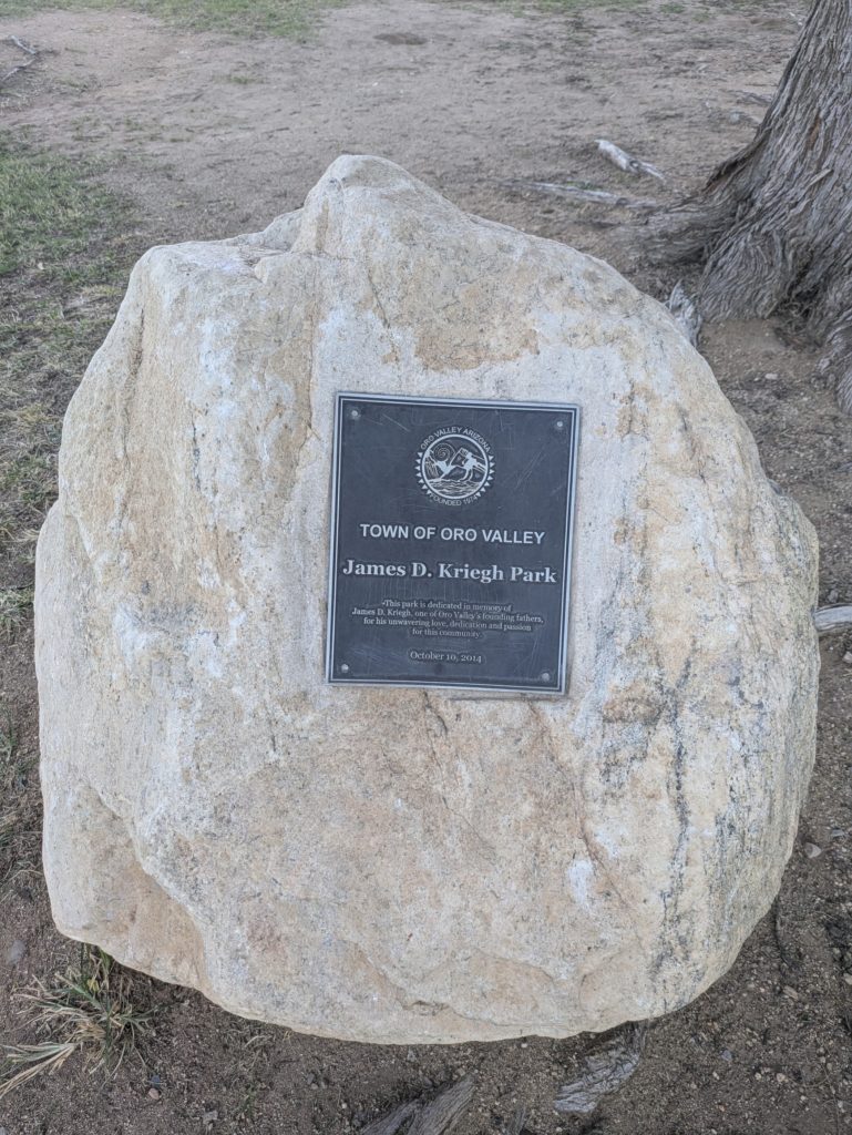 Memorial Rock at James D. Kriegh Park. Photo taken October 2025.