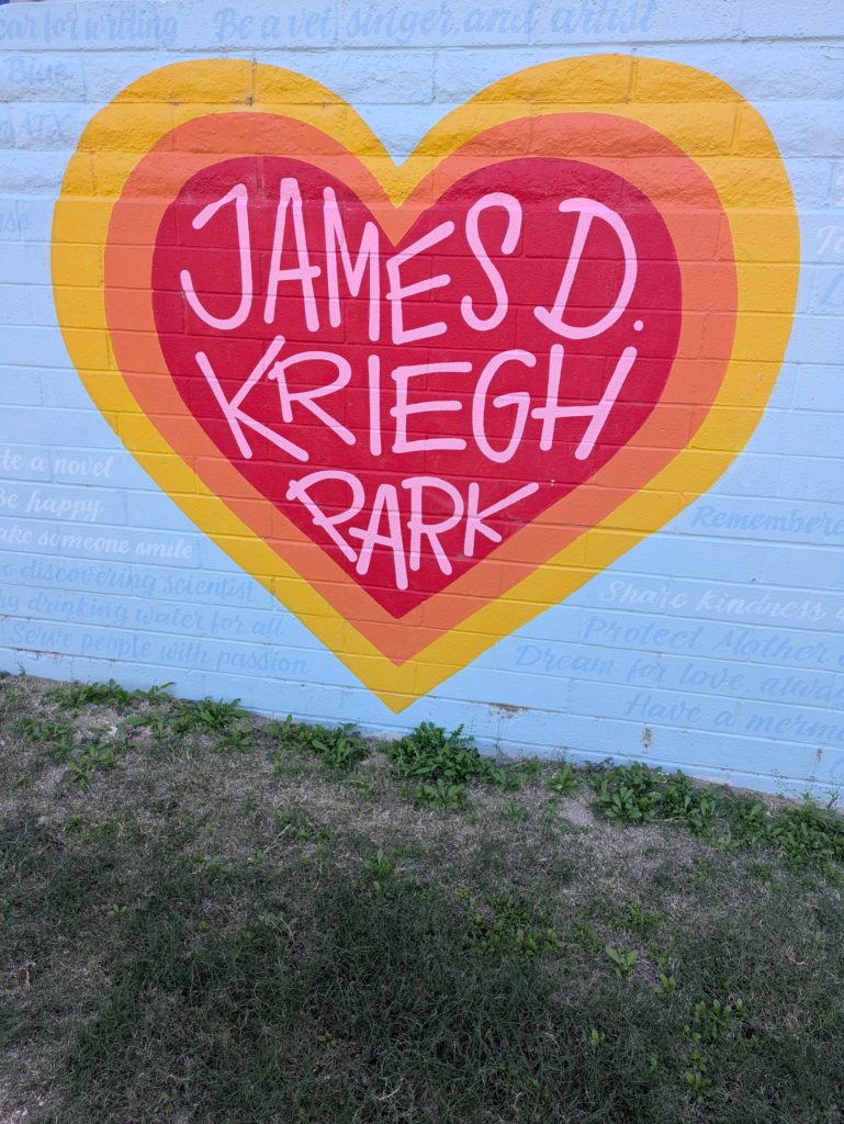 Close up of the heart in the mural at James D. Kriegh Park. Photo taken October 2025.