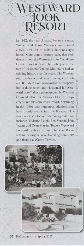 Westward Look Resort article, BizTucson, Spring 2025