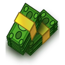 Cartoon Stacks of Money - green with a yellow band