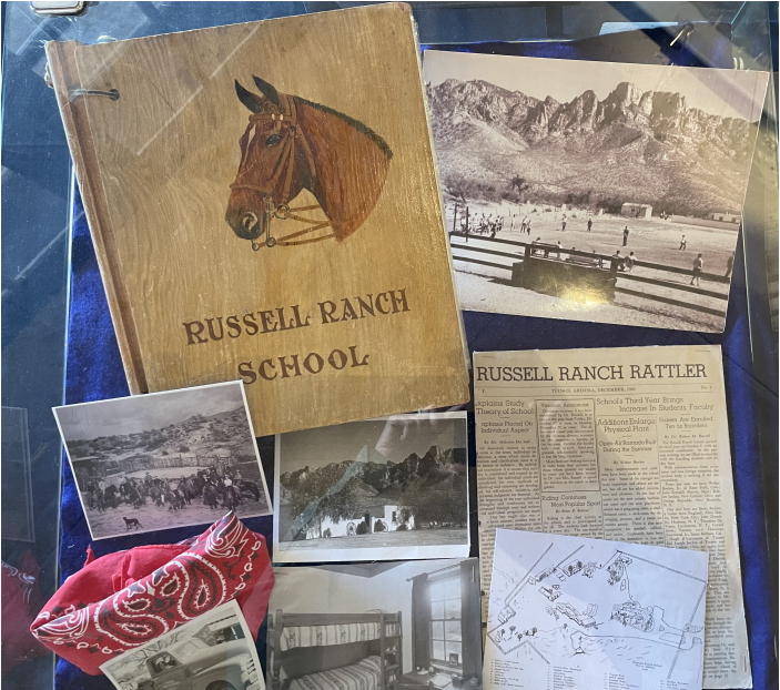 Russell Ranch School OVHS Display Exhibit with books, articles, and pictures