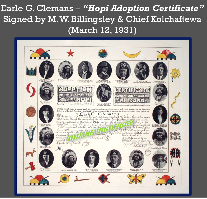 Art, Adoption, Appropriation Oracle Historical Society Earle G. Clemans Hopi Adoption Certificate - waternarked