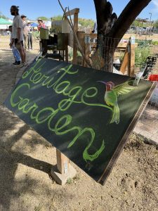 Heritage Garden Sign chalk drawing with hummingbird