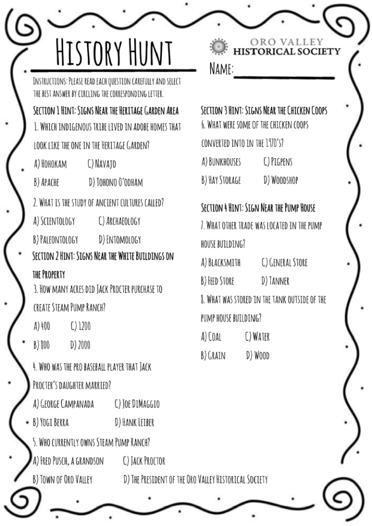 History Hunt Page 1 - Screenshot of Questions