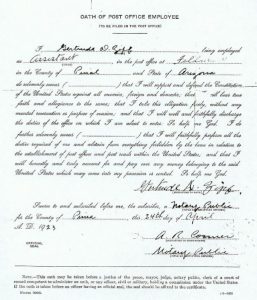 Signed document of Oath of Post Office Employee Gertrude Pusch-Zipf April 24, 1923