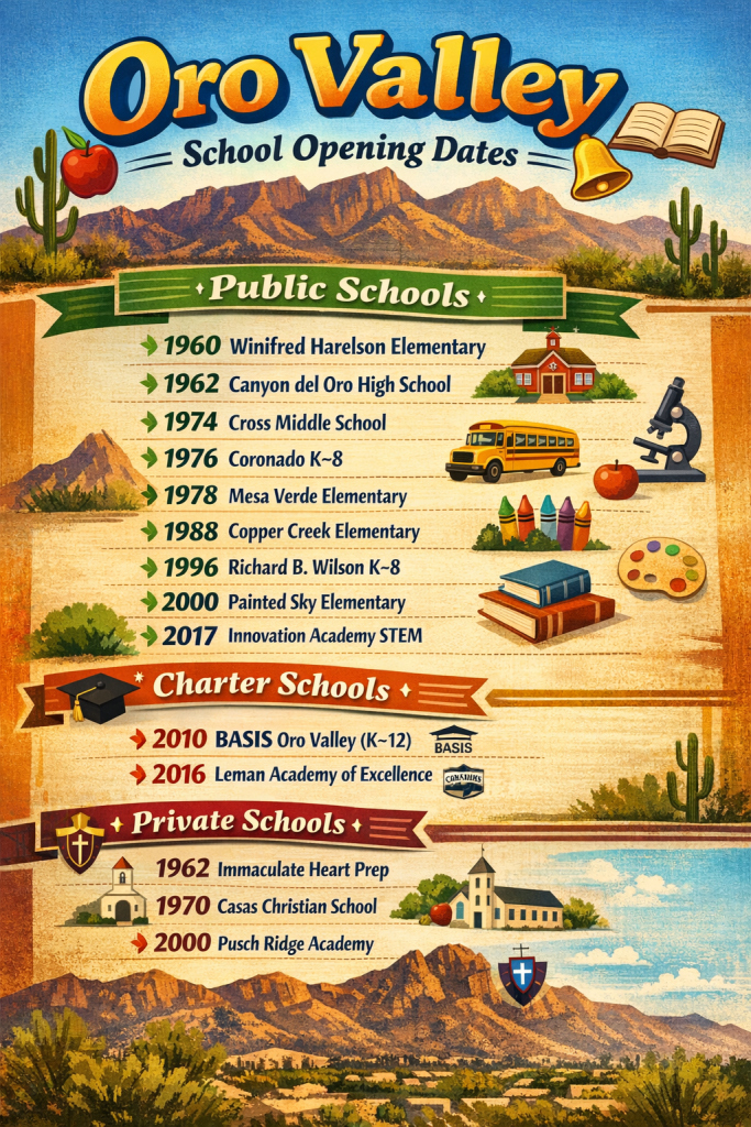 Oro Valley School Opening Dates Poster from 1960 - 2017