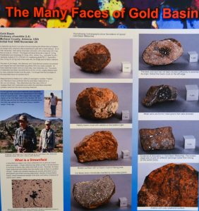 Many Faces of Gold Basin Poster showing meteorites in various sizes.