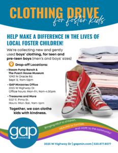 GAP Ministries Sept 2026 Clothing Drive Flyer for boys