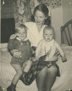 Betty Procter-Leiber with Toddler Sons - Henry "Butch" and John sitting on her lap