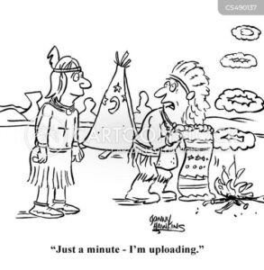 "Just a minute - I'm uploading." Cartoon Image