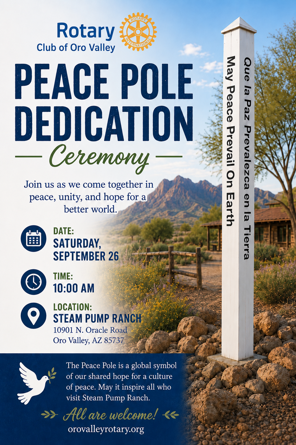 Flyer describing the Peace Pole Dedication, September 2026