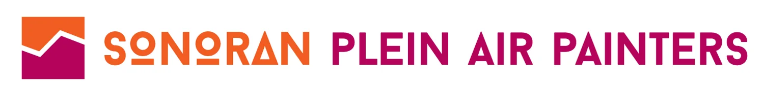 Sonoran Plein Air Painters Logo that is orange and hot pink