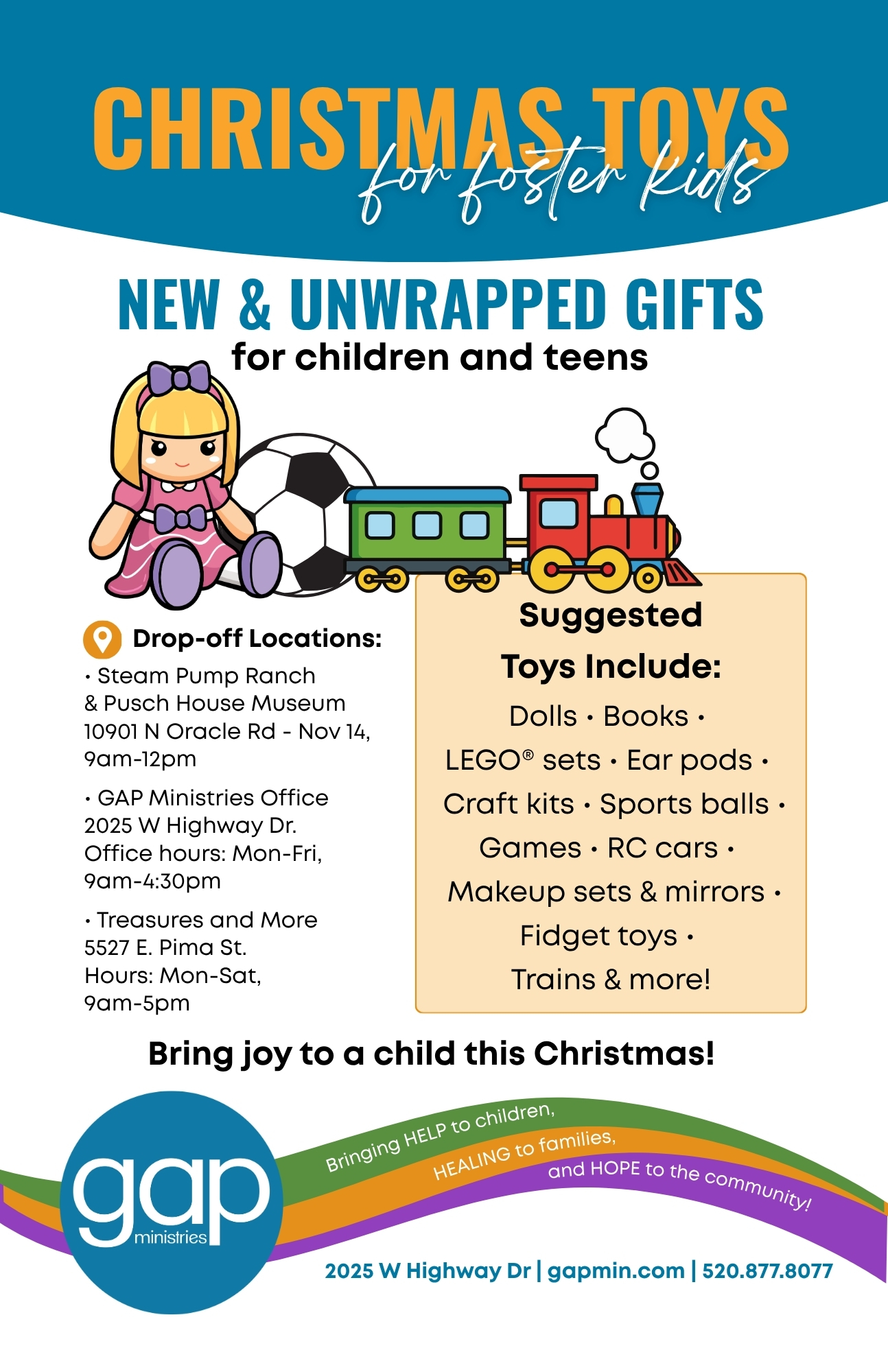 Toy Drive Flyer November 2026 – Gap Ministries Toy Drive Flyer November 2026 - Gap Ministries with list of items to donate